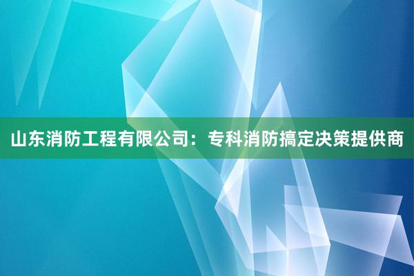 山东消防工程有限公司：专科消防搞定决策提供商